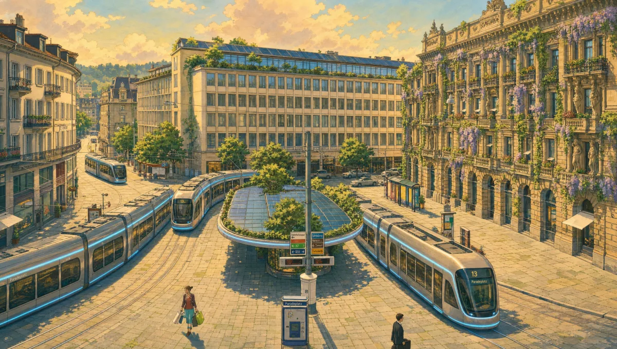 KI-generierte Stadtszene mit Trams